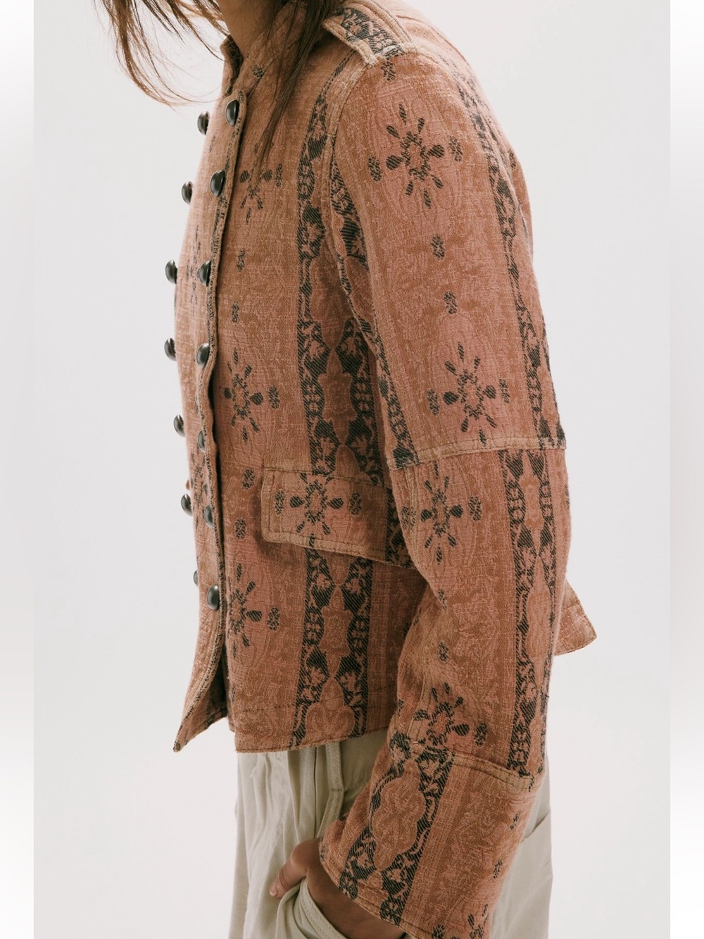 NWOT Free People Lotty 100% Cotton Jacquard Band Jacket Dusty Rose XS - Picture 4 of 14